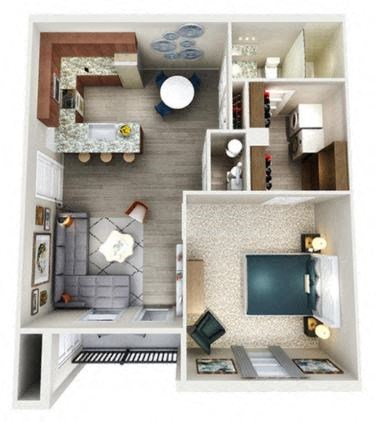 Floor plan for 1 bed, 1 bath, 790 sqft